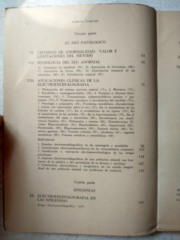 Libro usado en venta: Bases de electroencefalografia clinica de Marcos Turner; editorial Paidos impreso en 1971 realizamos envios a todo el mundo.2