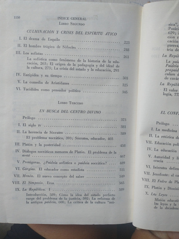 Libro usado en venta: Paideia - Los ideales de la cultura griega de Werner Jaeger; editorial Fondo de Cultura Economica impreso en 1957.2