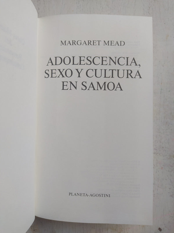 Libro usado en venta: Adolescencia, sexo y cultura en Samoa de Margaret Mead; editorial Planeta - Agostini impreso en 1993 envios a todo el mundo.3