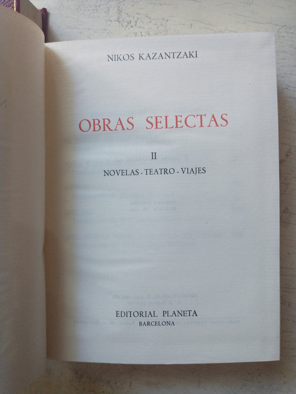 Libro usado en venta: Obras selectas - Novelas (2 Tomos) de Nikos Kazantzaki; editorial Planeta impreso en 1960 realizamos envios a todo el mundo.3