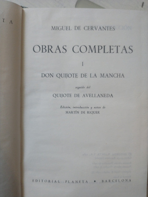 Libro usado en venta: Obras completas 1 - Don Quijote de la mancha (Con estuche) de Miguel de Cervantes Saavedra; editorial Planeta impreso en 1967.1