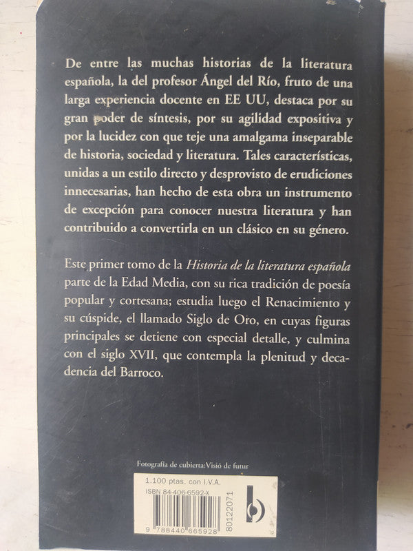 Libro usado en venta: Historia de la Literatura espa?ola de Angel del Rio; editorial Ediciones B impreso en 1998 realizamos envios a todo el mundo.3