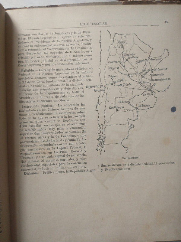 Libro usado en venta: Atlas escolar de la Republica Argentina de Ernesto A. Bravo; editorial Angel Estrada impreso en 1907 envios a todo el mundo.3