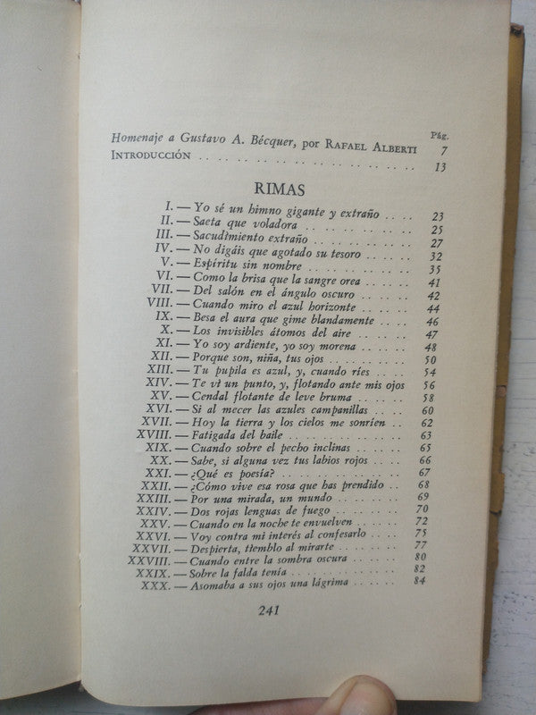 Libro usado en venta: Rimas (primera version original) de Gustavo Adolfo Becquer; editorial Pleamar impreso en 1952 realizamos envios a todo el mundo.2