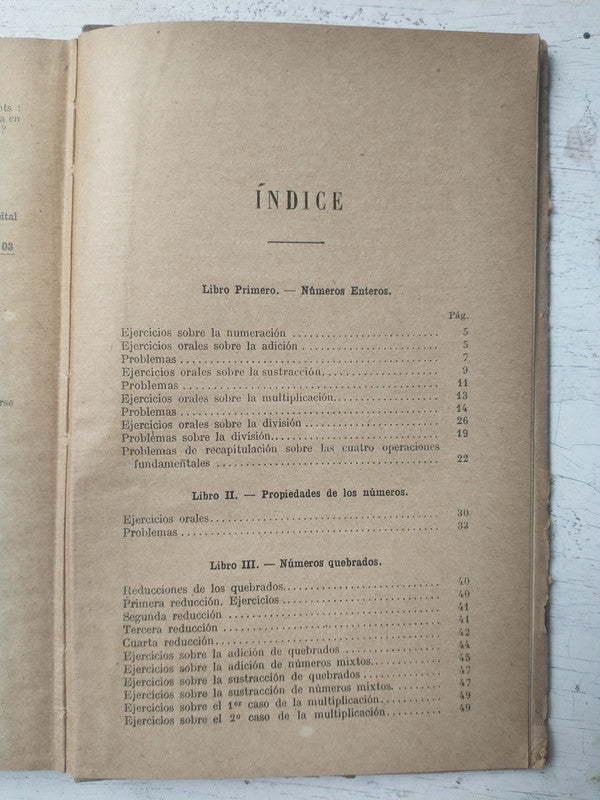 Libro usado en venta: Elementos de Aritmetica con algunas nociones de algebra de G. M. Bruño; editorial Procuraduria General impreso en _ 1.2