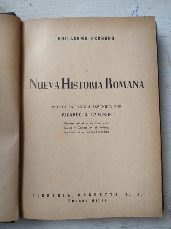Libro usado en venta: Nueva historia romana de Guillermo Ferrero; editorial Hachette impreso en 1941 realizamos envios a todo el mundo.3