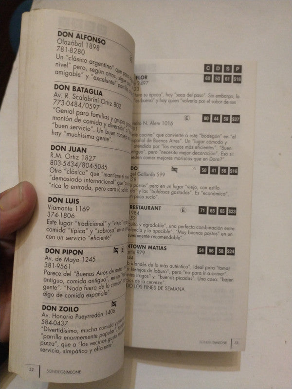 Libro usado en venta: Guia de restaurantes de Sondeo Simeone; editorial Buenos Aires impreso en 1997 realizamos envios a todo el mundo.3