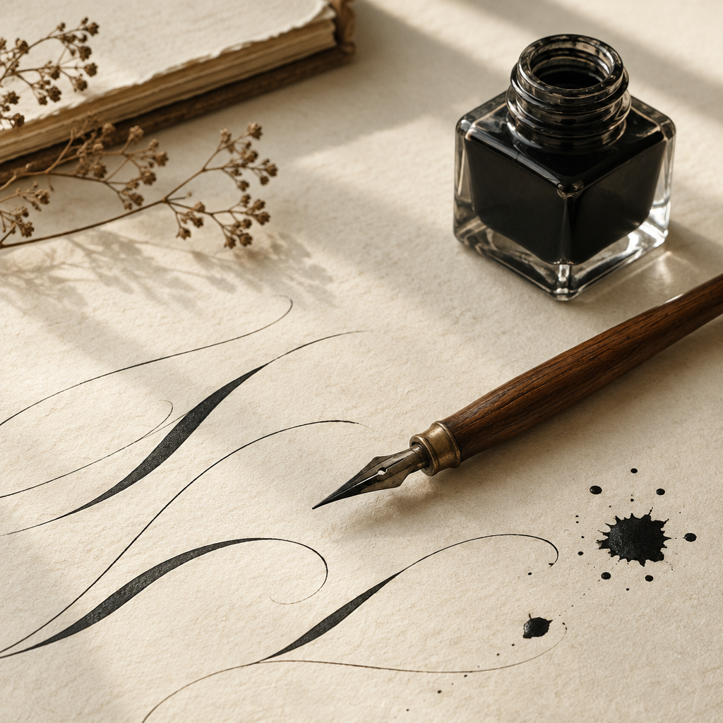 Libros de caligrafía con pluma y tinta