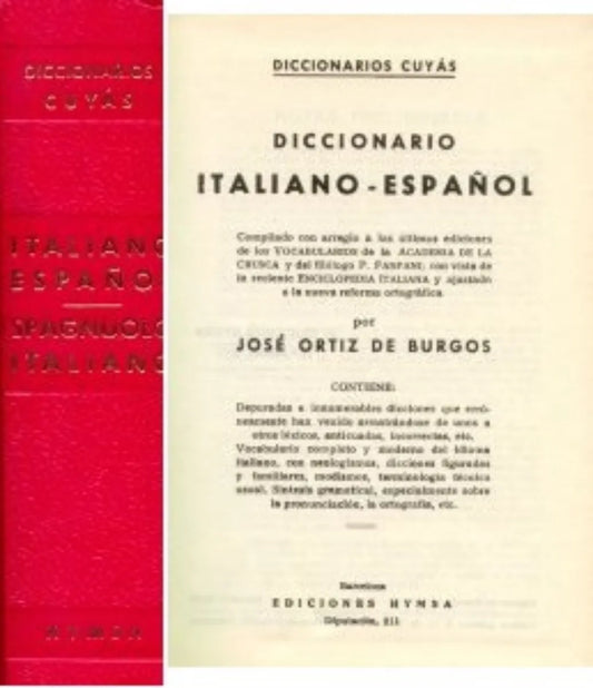 Libro usado en venta: Diccionario Italiano - Espa?ol / Espa?ol - Italiano de Diccionario; editorial Hymsa impreso en 1970 envios a todo el mundo.1
