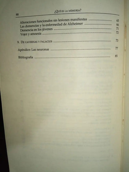 Indice 2 Libro que es la memoria, Ivan Izquierdo Neurociencia