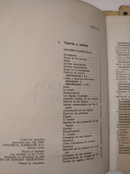 Libro usado en venta: Iniciacion musical (Vol. 1 - Vol. 2 - Vol.3) de Oscar S. Bareilles; editorial Kapelusz impreso en 1968 envios a todo el mundo.2