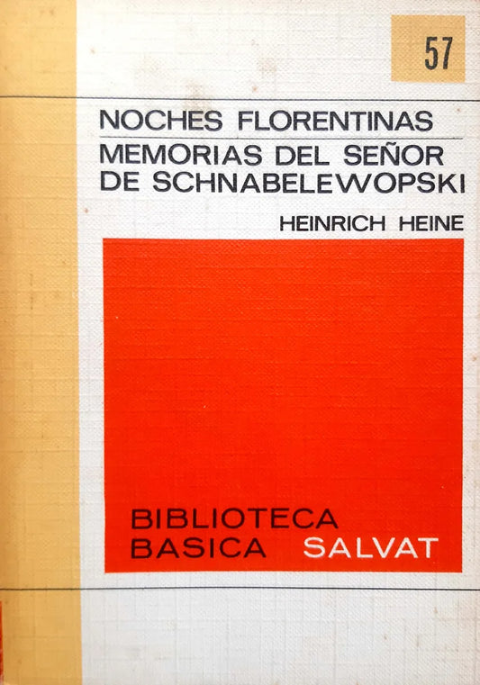 Libro usado en venta: Noches Florentinas - Memorias del se?or de Schnabelewopski de Heinrich Heine (Enrique Heine); editorial Salvat impreso en 1970.1