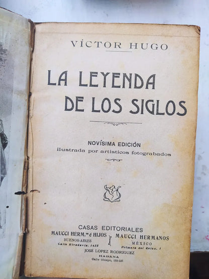 Libro usado en venta: La leyenda de los siglos de Victor Hugo; editorial Maucci Hermanos realizamos envios a todo el mundo.1