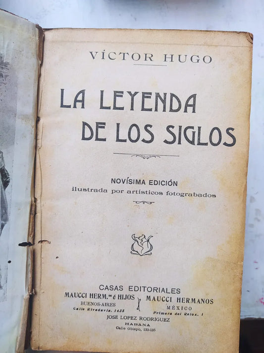 Libro usado en venta: La leyenda de los siglos de Victor Hugo; editorial Maucci Hermanos realizamos envios a todo el mundo.1