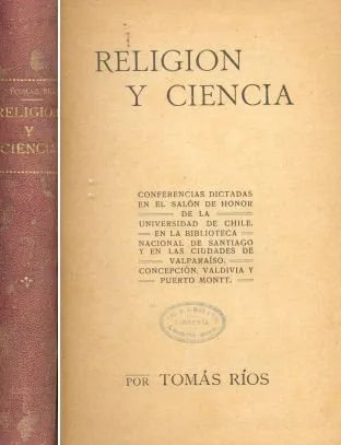 Libro usado en venta: Religion y ciencia de Tomas Rios; impreso en 1920 realizamos envios a todo el mundo.1