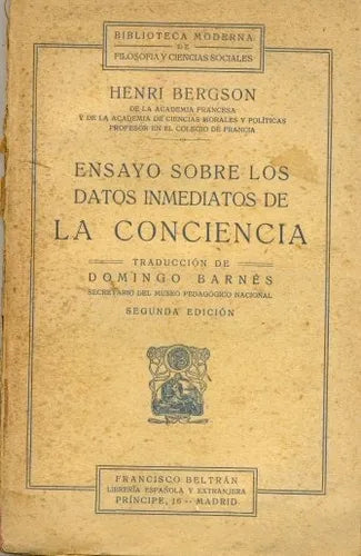 Libro usado en venta: La conciencia de Henri Bergson; editorial Francisco Beltran impreso en 1925 realizamos envios a todo el mundo.1