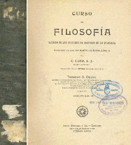 Libro usado en venta: Curso de Filosofia - Tomo II de C. Lahr, S. J.; editorial Angel Estrada realizamos envios a todo el mundo.1