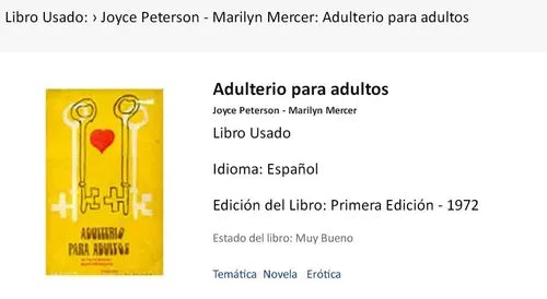 Libro usado en venta: Adulterio para adultos de Joyce Peterson - Marilyn Mercer; editorial Granica impreso en 1972 realizamos envios a todo el mundo.1