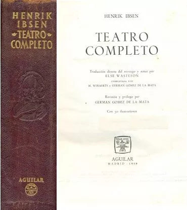 Libro usado en venta: Teatro completo de Henrik Ibsen; editorial Aguilar impreso en 1959 realizamos envios a todo el mundo.1