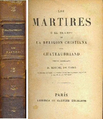 Libro usado en venta: Los martires o el triunfo de la religion cristiana de Francois De Chateaubriand; editorial Garnier Hermanos 1.1