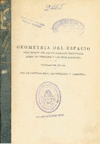 Libro usado en venta: Geometria del espacio de Emanuel S. Cabrera - Hector J. Medici; editorial Libreria del Colegio impreso en 1941.1