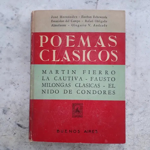 Libro usado en venta: Poemas Clasicos; editorial Claridad impreso en 1954 realizamos envios a todo el mundo.1