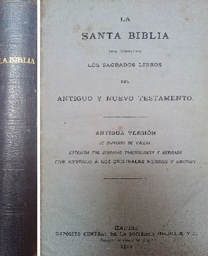 Libro usado en venta: La santa Biblia de Cipriano de Valera; editorial Deposito central de la sociedad biblica impreso en 1911 envios a todo el mundo.1