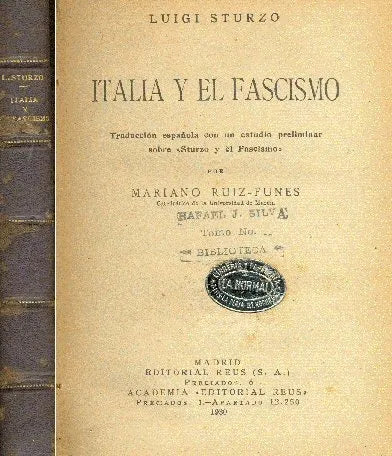 Libro usado en venta: Italia y el fascismo de Luigi Sturzo; editorial Reus impreso en 1930 realizamos envios a todo el mundo.1
