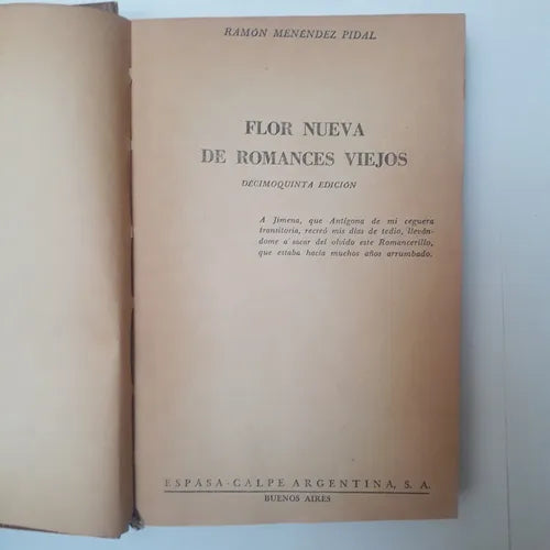 Libro usado en venta: Flor nueva de romances viejos de Ramon Menendez Pidal; editorial Espasa - Calpe impreso en 1965 envios a todo el mundo.1