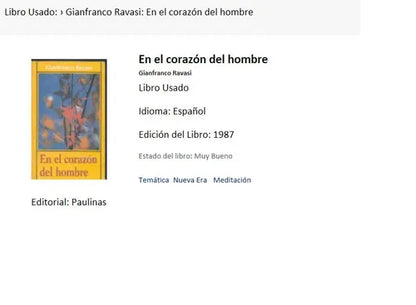 Libro usado en venta: En el corazon del hombre de Gianfranco Ravasi; editorial Paulinas impreso en 1987 realizamos envios a todo el mundo.1
