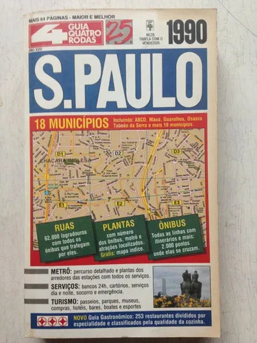 Libro usado en venta: Sao Paulo - 1990 de Guia Quatro Rodas; editorial Abril impreso en 1990 realizamos envios a todo el mundo.1