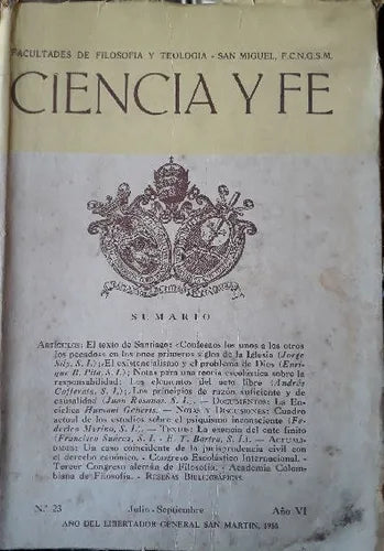 Libro usado en venta: Ciencia y Fe - N?23; editorial Facultad de Filosofia y Teologia impreso en 1950 realizamos envios a todo el mundo.1