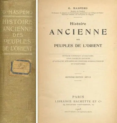 Libro usado en venta: Histoire ancienne des peuples de L'Orient de G. Maspero; editorial Hachette impreso en 1905 realizamos envios a todo el mundo.1
