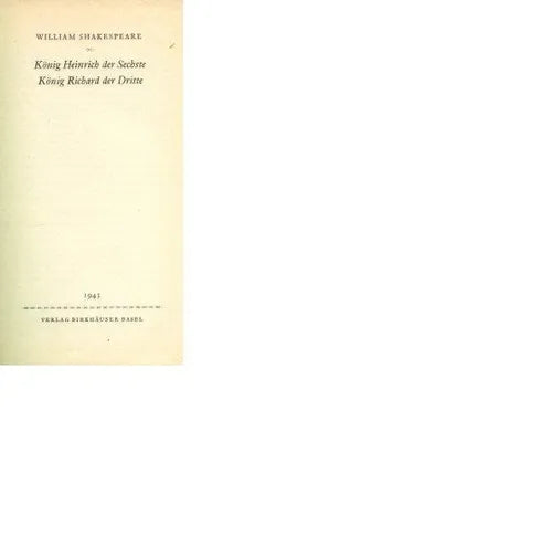 Libro usado en venta: Obras en aleman de William Shakespeare; editorial Verlag Birkhäuser Basel impreso en 1943 realizamos envios a todo el mundo.1