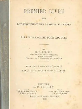 Libro usado en venta: Premier Livre pour L'enseignement des Langues Modernes de M. D. Berlitz; editorial Berlitz impreso en 1913.1