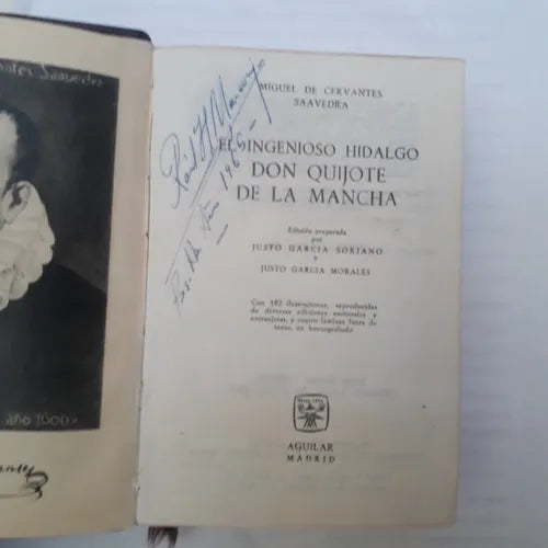 Libro usado en venta: El ingenioso Hidalgo Don Quijote de la Mancha de Miguel de Cervantes Saavedra; editorial Aguilar impreso en 1963.1