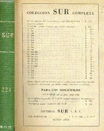 Libro usado en venta: Revista Sur N? 224 de Sur - Revista Bimestral; editorial Sur impreso en 1953 realizamos envios a todo el mundo.1
