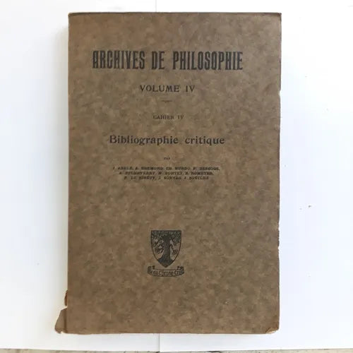 Libro usado en venta: Archives de Philosophie - Vol. IV - Bibliographie critique; realizamos envios a todo el mundo.1