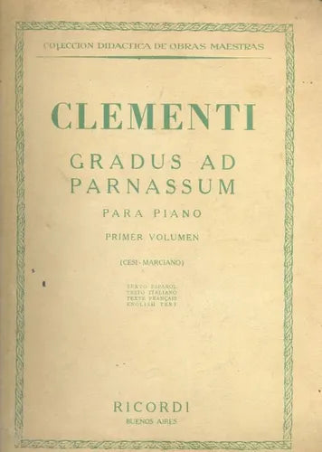 Libro usado en venta: Gradus ad Parnassum (para piano) de M. Clementi; editorial Ricordi realizamos envios a todo el mundo.1