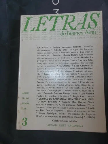 Libro usado en venta: Letras de Buenos Aires - N? 3 de Victoria Pueyrredon; editorial Buenos Aires impreso en 1981 realizamos envios a todo el mundo.1