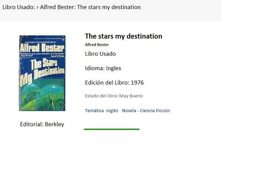 Libro usado en venta: The stars my destination de Alfred Bester; editorial Berkley impreso en 1976 realizamos envios a todo el mundo.1