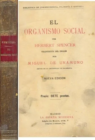 Libro usado en venta: El organismo Social de Herbert Spencer; editorial La españa moderna impreso en 1922 realizamos envios a todo el mundo.1