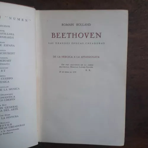 Libro usado en venta: Beethoven - Las grandes epocas creadoras (2 Tomos) de Romain Rolland; editorial Hachette impreso en 1951 envios a todo el mundo.1