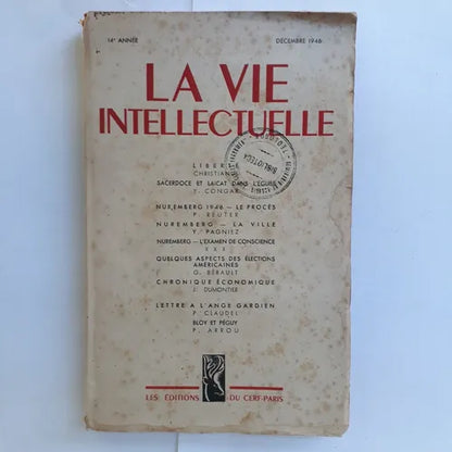 Libro usado en venta: La vie intellectuelle; editorial Les editions du cerf impreso en 1946 realizamos envios a todo el mundo.1