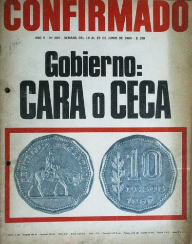 Libro usado en venta: Confirmado - Gobierno: cara o ceca - A?o V N? 209 de Varios; editorial Argentina impreso en 1969 envios a todo el mundo.1