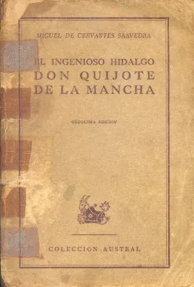 Libro usado en venta: El ingenioso Hidalgo Don Quijote de la Mancha de Miguel de Cervantes Saavedra; editorial Espasa - Calpe impreso en 1950.1