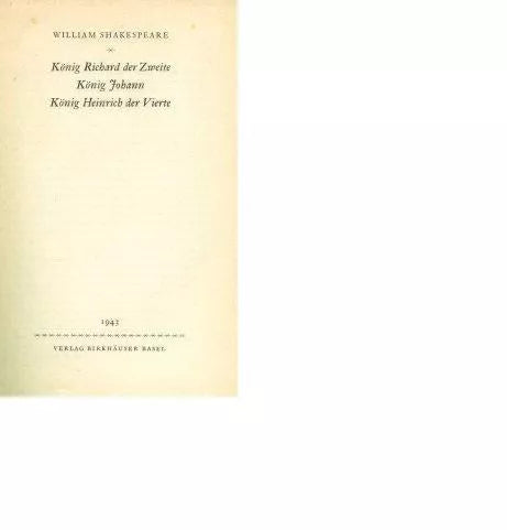 Libro usado en venta: Obras en aleman de William Shakespeare; editorial Verlag Birkhäuser Basel impreso en 1943 realizamos envios a todo el mundo.1