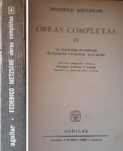 Libro usado en venta: Obras Completas - Tomo IV y Tomo V de Friedrich Nietzsche (Federico Nietzsche); editorial Aguilar impreso en 1967.1
