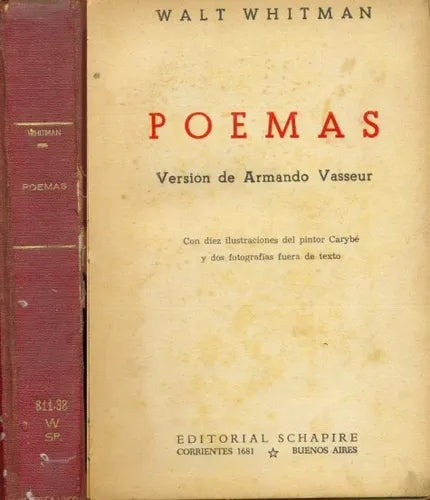 Libro usado en venta: Poemas de Walt Whitman; editorial Schapire impreso en 1950 realizamos envios a todo el mundo.1