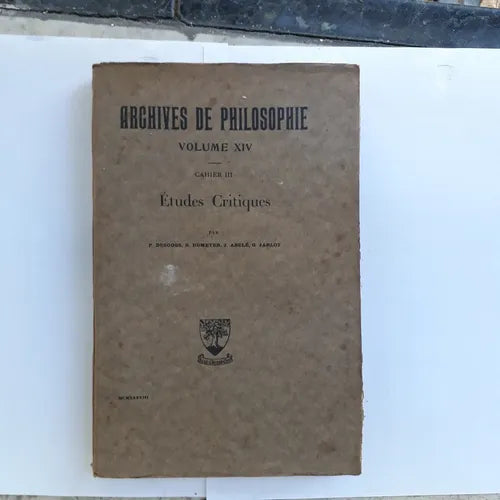 Libro usado en venta: Archives de Philosophie - Vol. XIV - etudes critiques de P. Descoqs - B. Romeyer - J. Abele - G. Jarlot; envios a todo el mundo.1